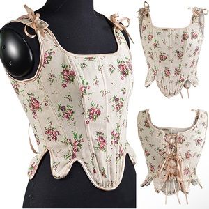 Pink Cream Floral Tapestry Corset Lace Up Top, Y2K inspired, NWT